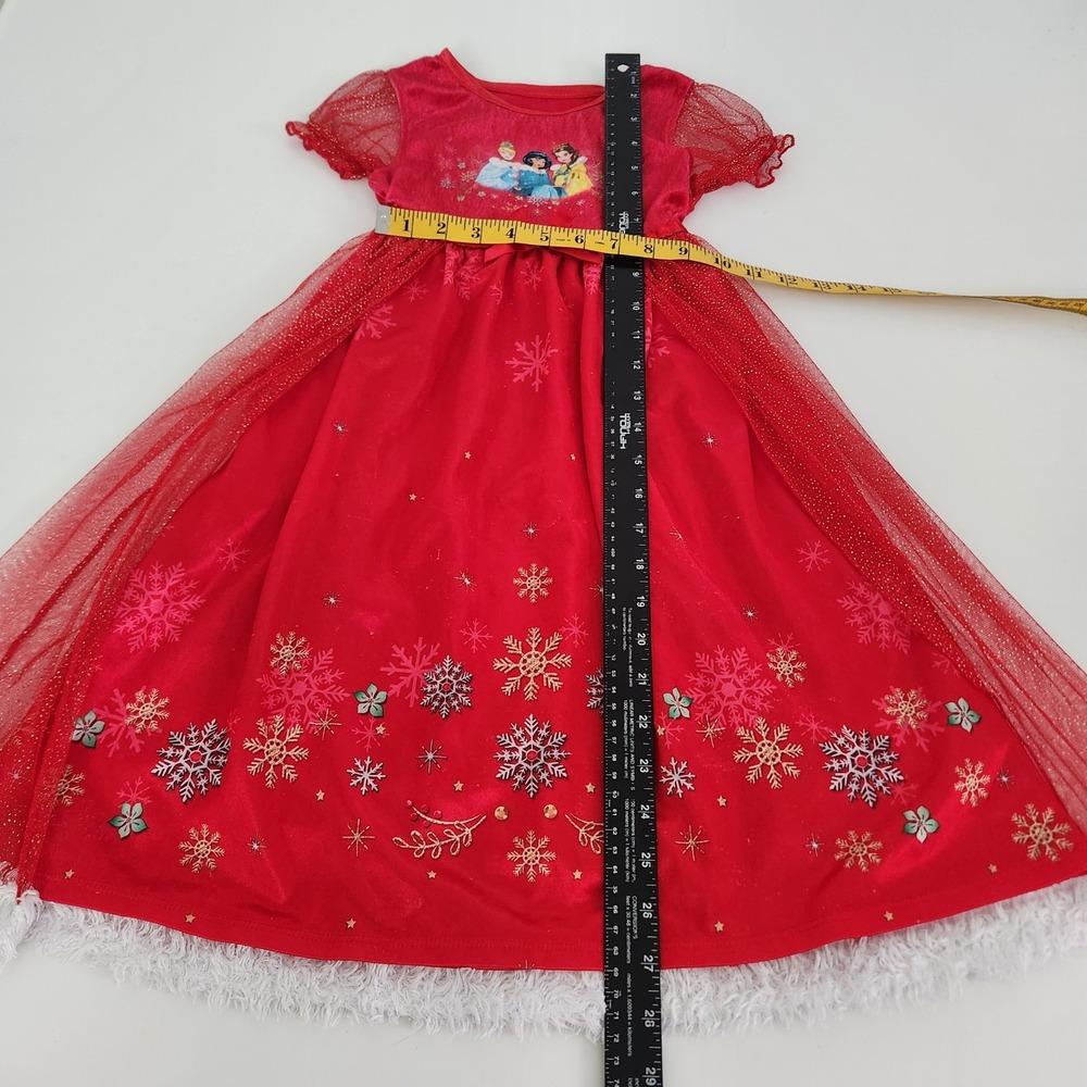 Disney Princess Girls size 5T Red Snowflake Holiday dress Faux Fur Trim - Picture 5 of 10